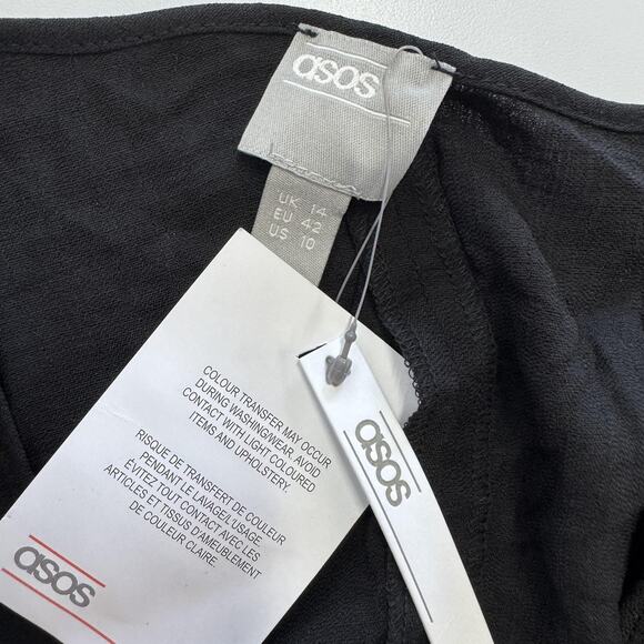 ASOS Blouse Womens 10 Black Tie Front Crop Top Long Bell Sleeve V Neck Wrap - Picture 3 of 7